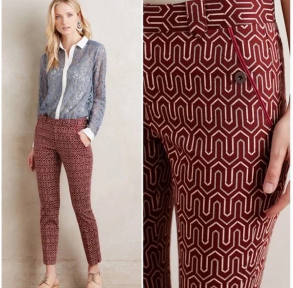 Anthropologie Cartonnier Charlie Trousers Cropped Pants Size 2 Maroon Red